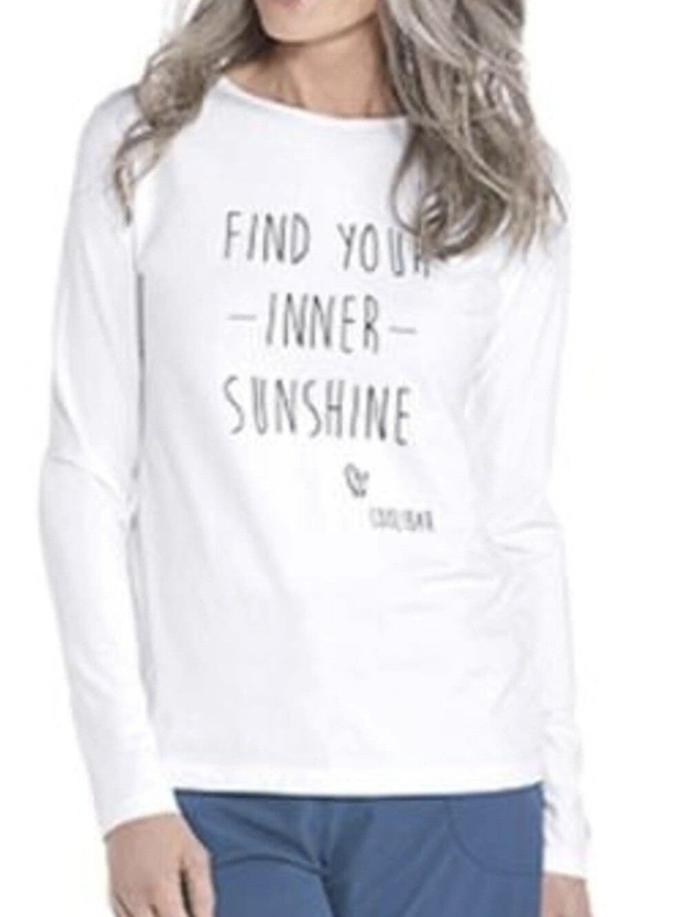 Coolibar White Bamboo Cotton UPF 50+ Relaxed T Shirt Logo Graphic Long Sleeve L